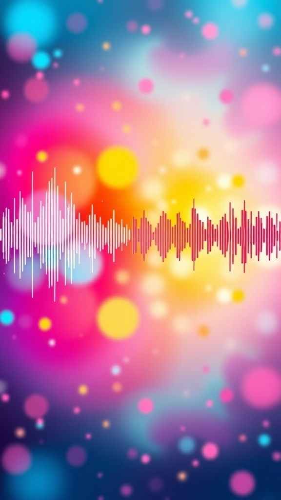 A colorful abstract representation of sound waves with vibrant circles in the background.
