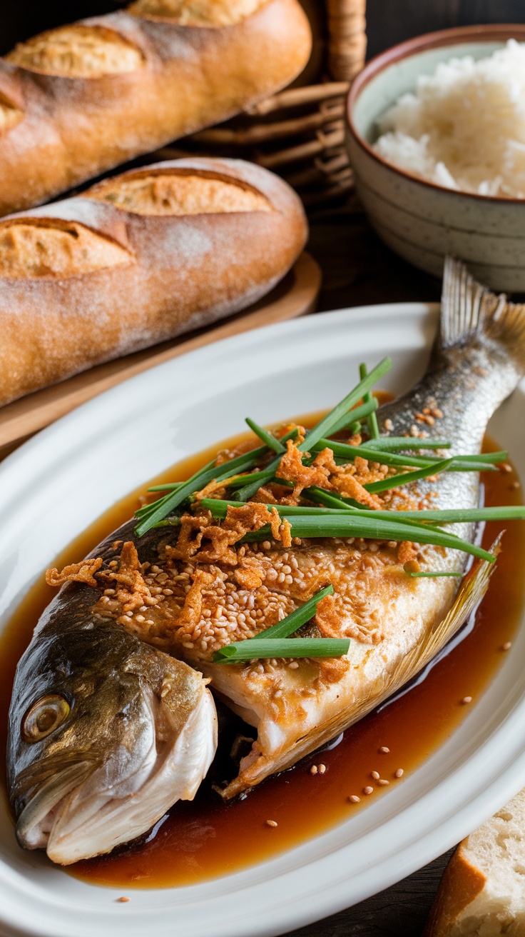 Filet de poisson au four avec sauce de soja, garni d