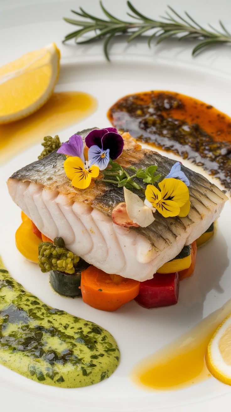 Accompagnements de légumes colorés avec du poisson cuit lentement