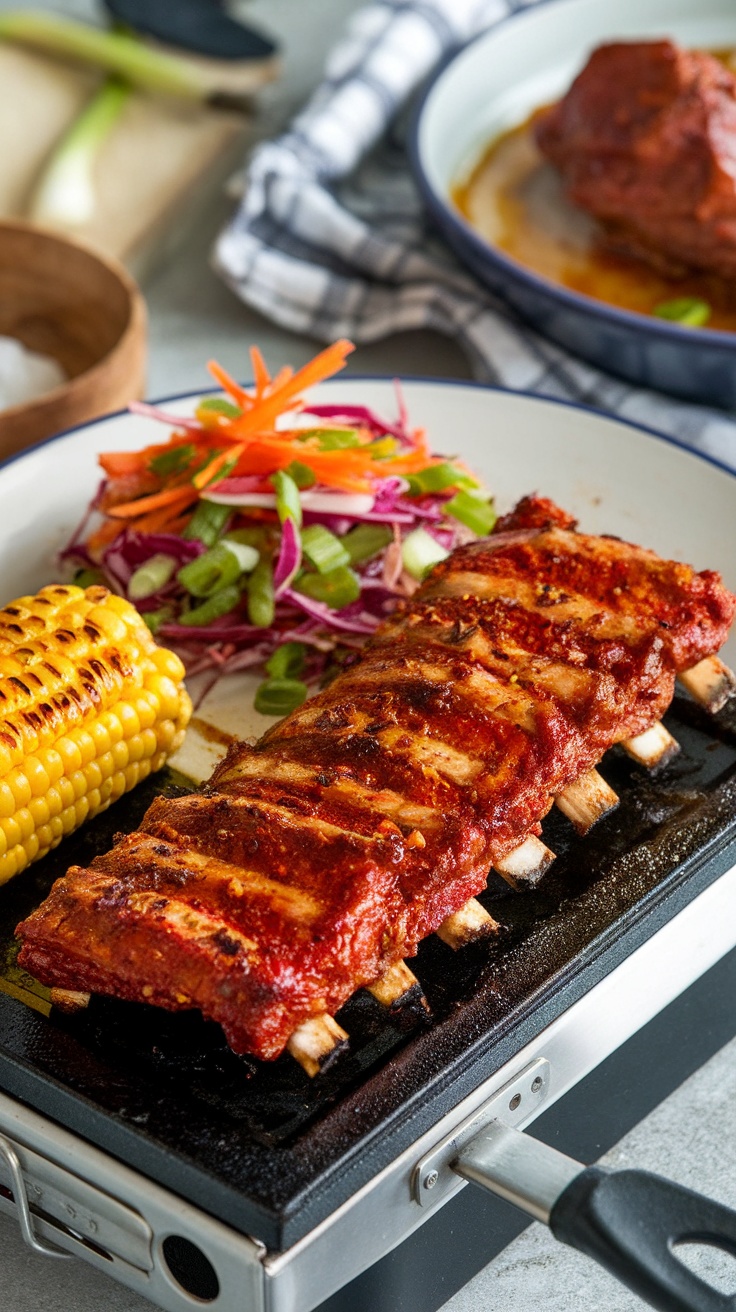 Côtes de porc grillées avec salade et maïs
