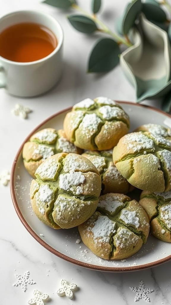 Delicious sweet matcha green tea cookies on a plate.