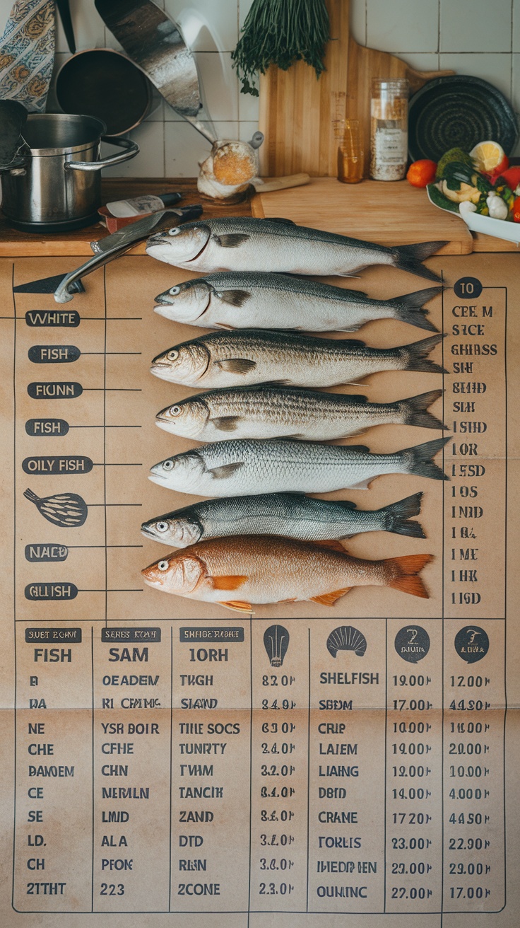 Un tableau des temps de cuisson recommandés pour différents types de poisson
