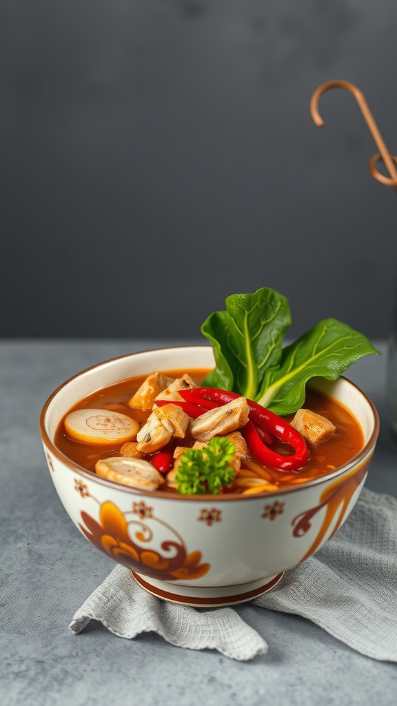 A bowl of Hoisin Chicken Ramen with vegetables and chicken.