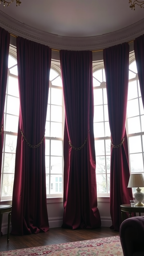 Chic burgundy window treatments in a stylish bedroom