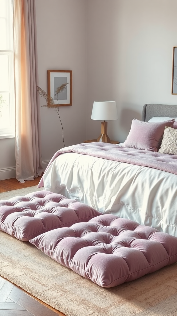 Cozy floor cushions in a stylish bedroom setting