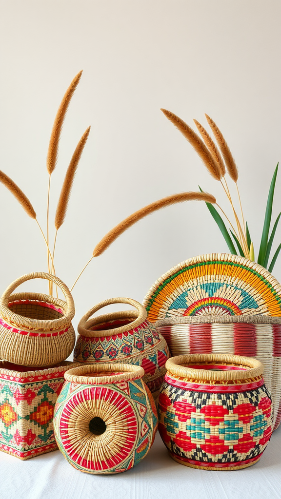 Colorful sweetgrass baskets showcasing traditional southern craftsmanship.