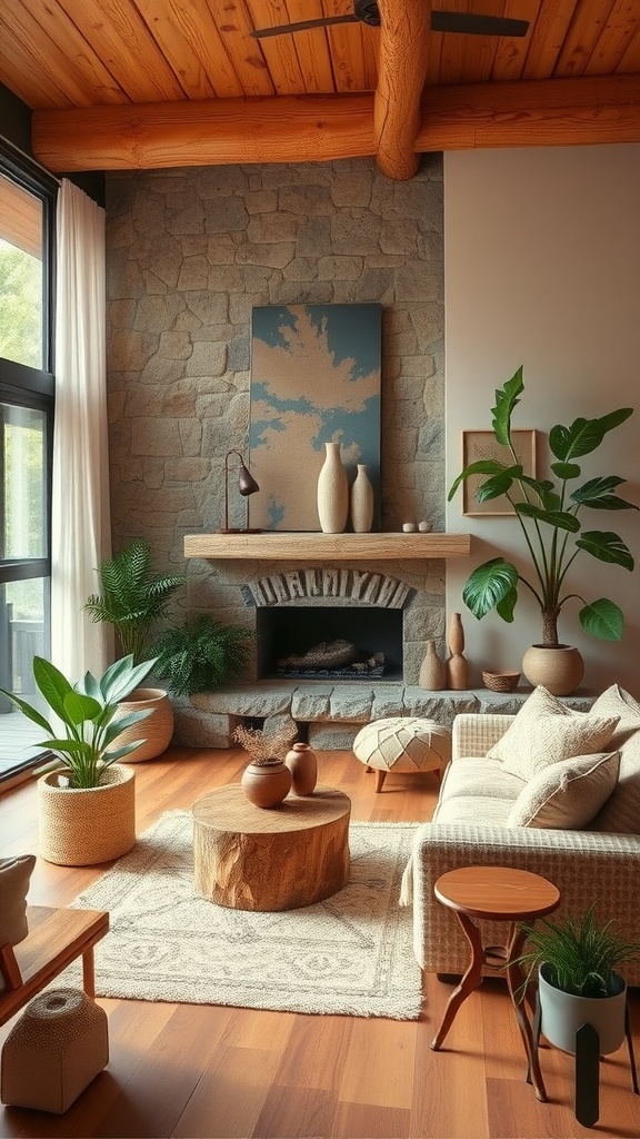 Elegant living room with earthy color palette and natural decor