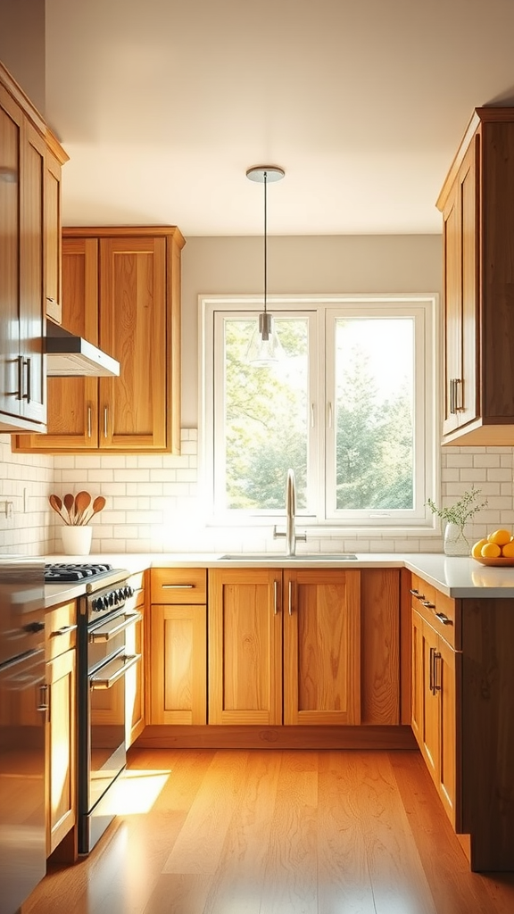 Lightwood kitchen cabinets with bright natural light