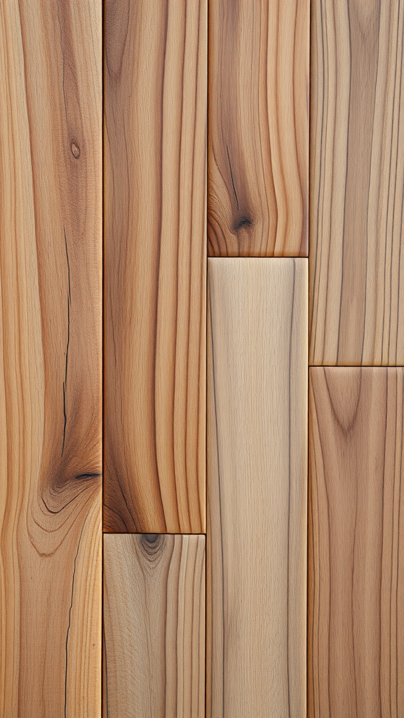 Close-up view of hickory wood planks showing natural grain patterns and variations in color.