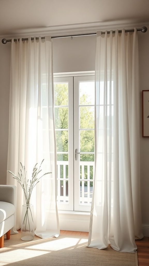 Lightweight sheer curtains in a bright living room