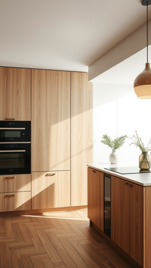 Lightwood kitchen cabinets paired with dark elements