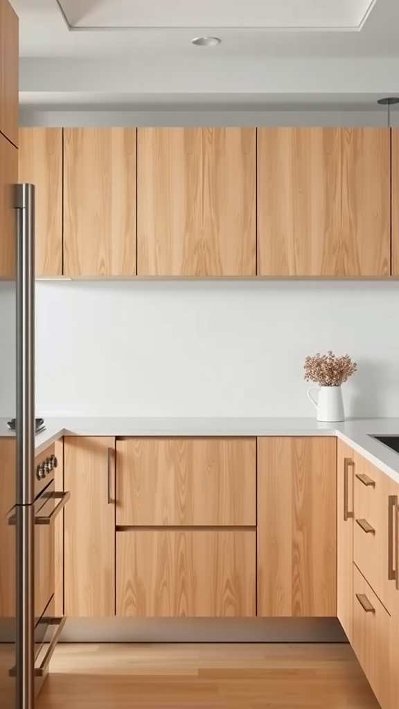 Lightwood kitchen cabinets with sleek metal accents