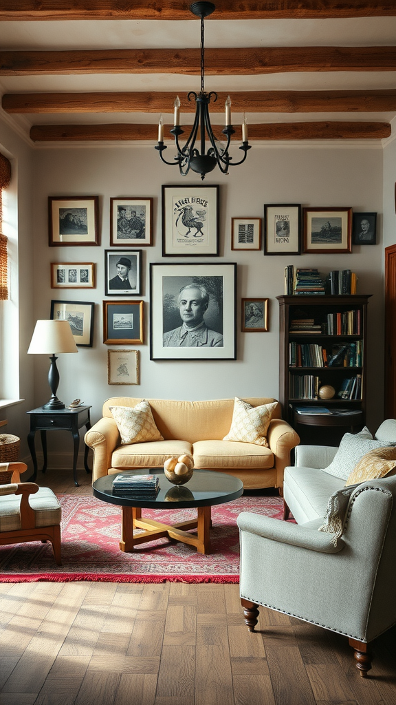 Cozy eclectic living room with a mix of vintage and modern decor