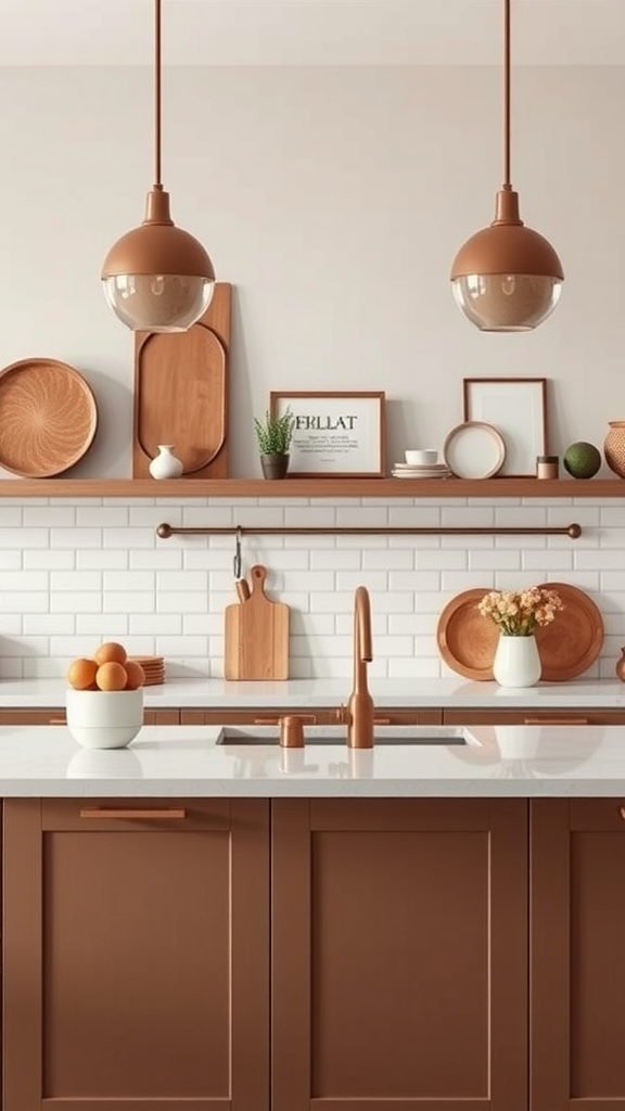 A beautifully designed brown kitchen with mocha hues and wooden accents.