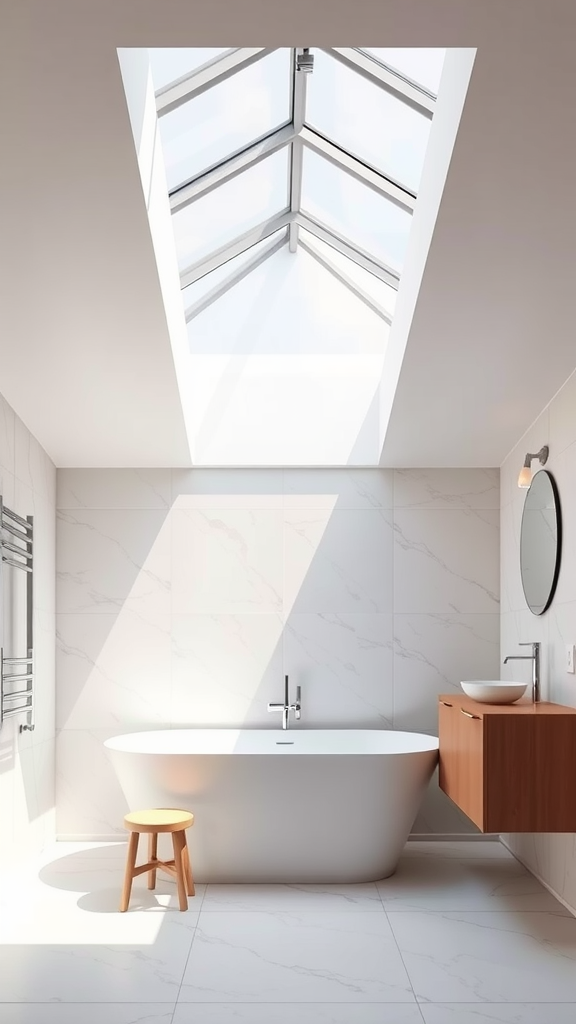 Bright and spacious modern bathroom with skylight