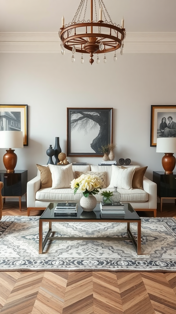 A refined living room with vintage accessories and elegant decor