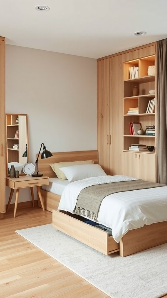 Aesthetic men's bedroom with smart storage solutions