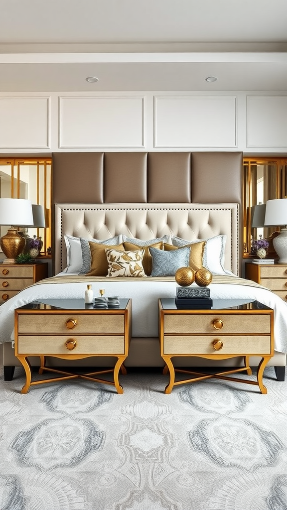 Luxurious master bedroom with elegant nightstands and a stylish headboard.