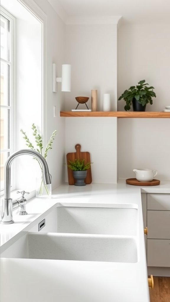 Stylish soapstone sink in a modern farmhouse kitchen