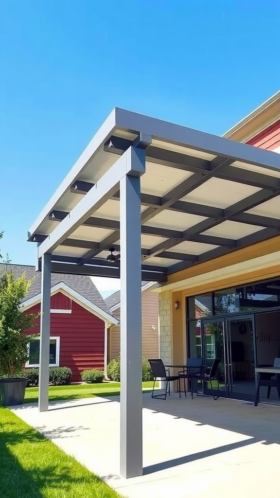 Patio area with a modern vinyl roof structure