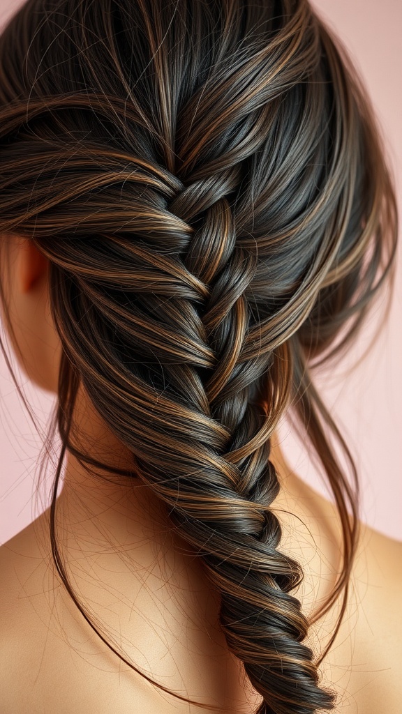 A close-up of a beautiful accent braid with loose hair, showcasing a well-defined braid against flowing hair.