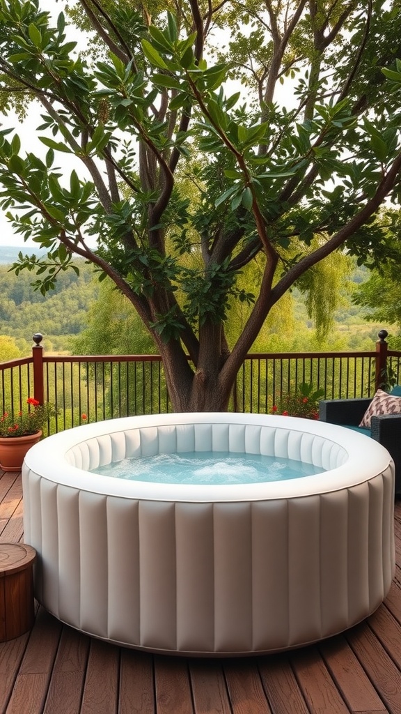 Inflatable hot tub in a serene backyard setting