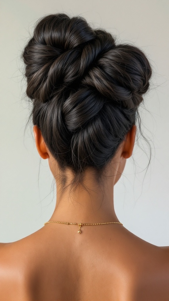 A beautiful artistic knotted updo hairstyle, showcasing twisted hair in an elegant knot