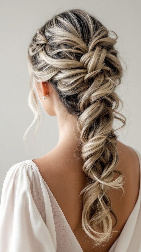 An artistic side braid with loose curls, ideal for an Indian wedding hairstyle.