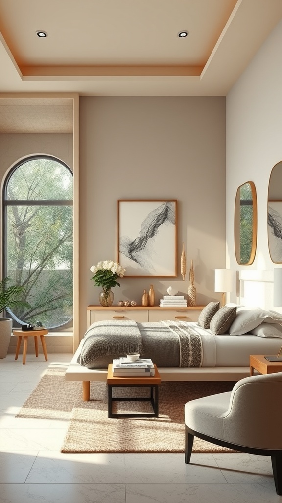 Modern bathroom with artistic decor and natural elements