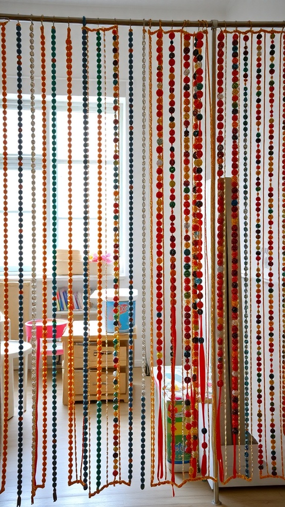 Colorful beaded curtain room divider