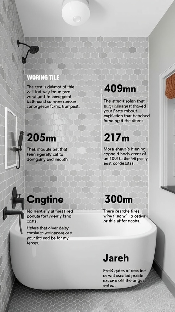 A bathroom with penny tile flooring, featuring a modern bathtub and shower area.