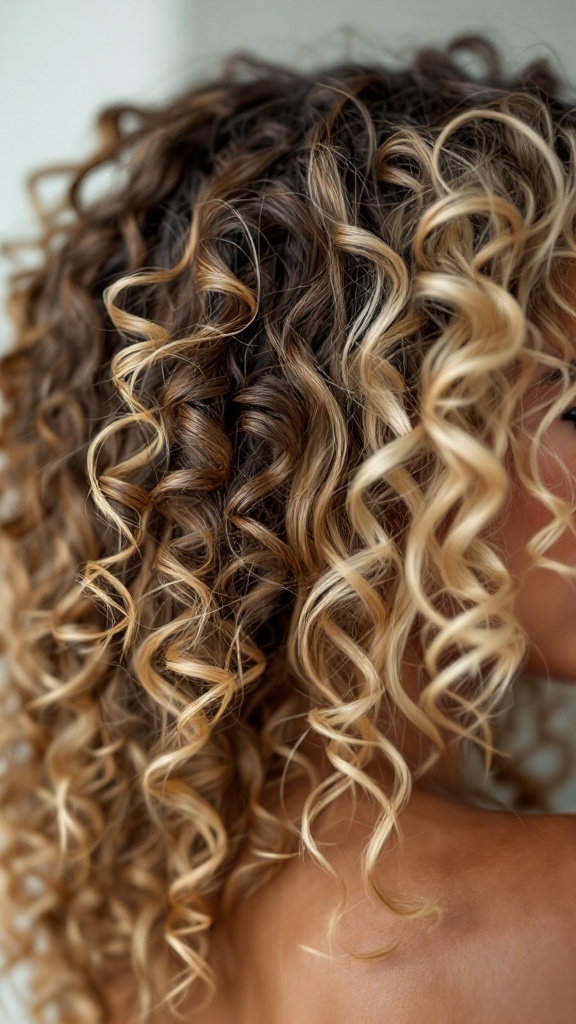 Curly hair with blonde highlights