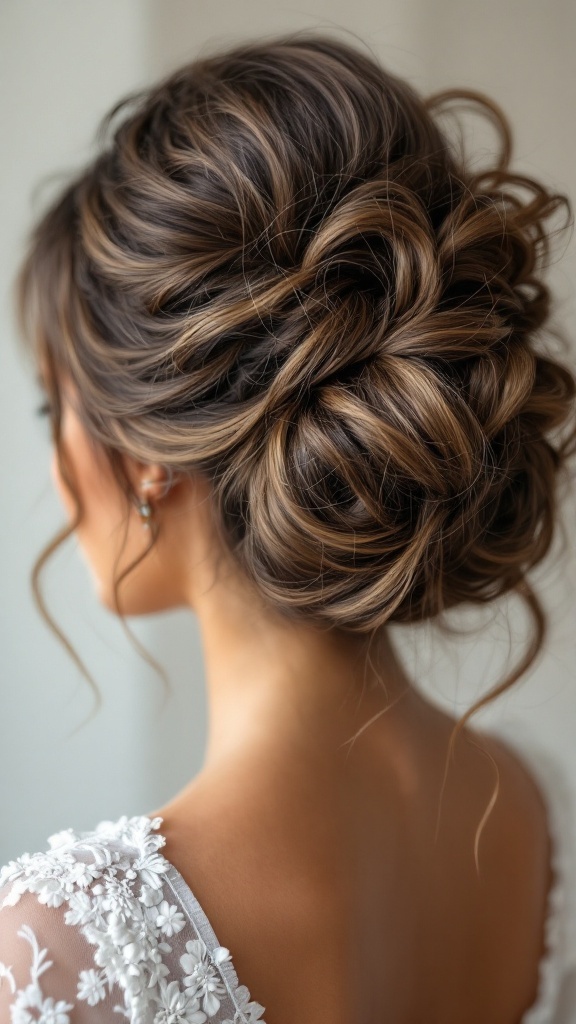 A stylish bouffant hairstyle with soft curls for shoulder-length hair, perfect for bridesmaids.