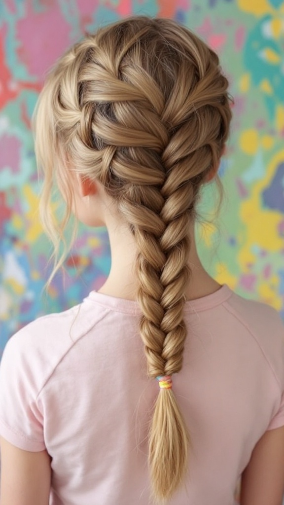 A girl with box braids and a fishtail accent hairstyle, showcasing a trendy hair design.