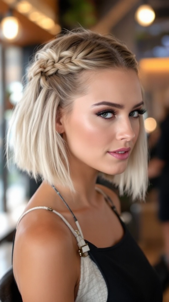 A woman with a braided bob hairstyle and an edgy undercut.