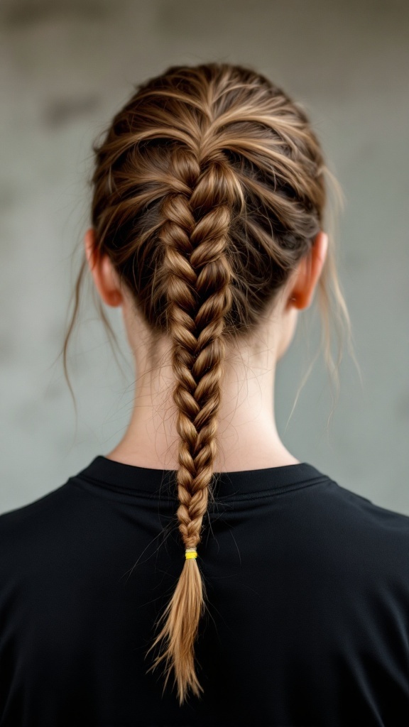 Back view of a person with a braided hairstyle, showcasing a neat and secure braid.