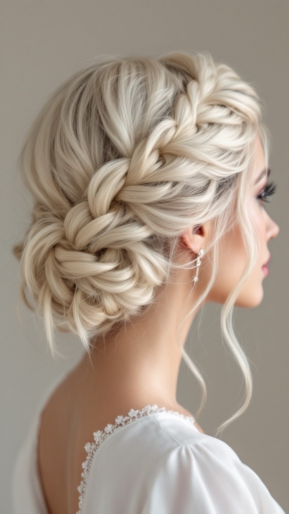 A beautiful braided crown hairstyle for short hair, showcasing intricate braids styled elegantly.
