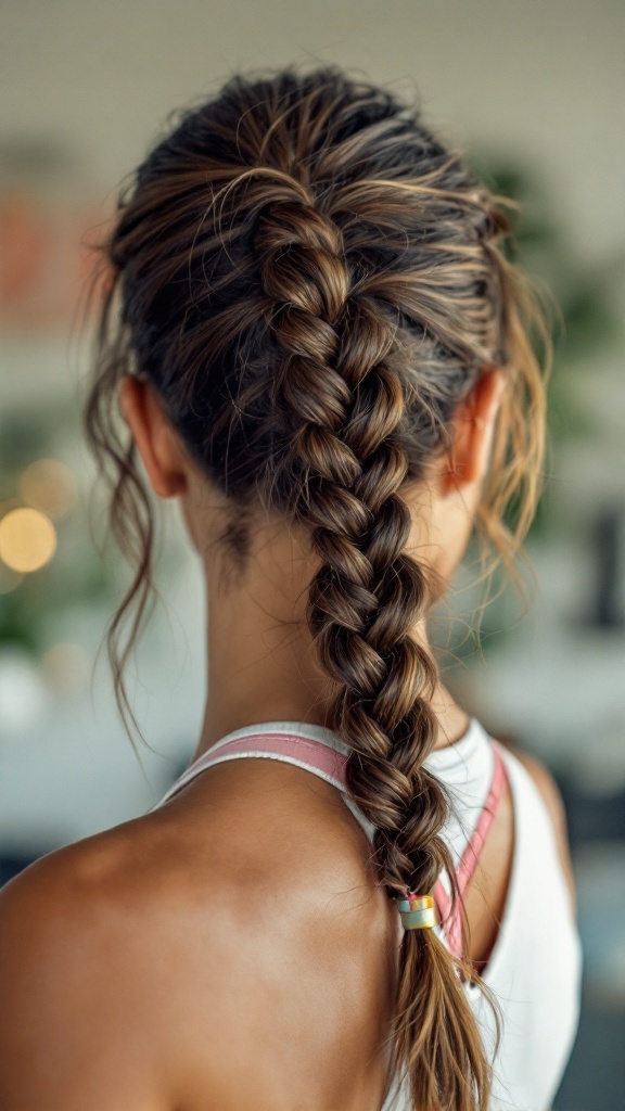 Back view of a woman with a braided ponytail