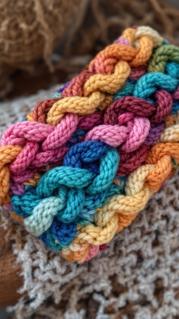 Colorful braided yarn crochet headband