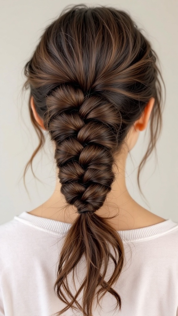 A stylish bubble ponytail hairstyle for medium hair.