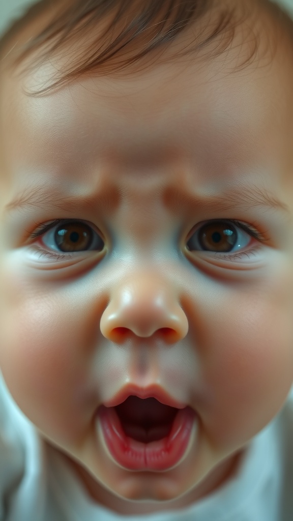 A close-up of a baby with an expressive face, showing various emotions.