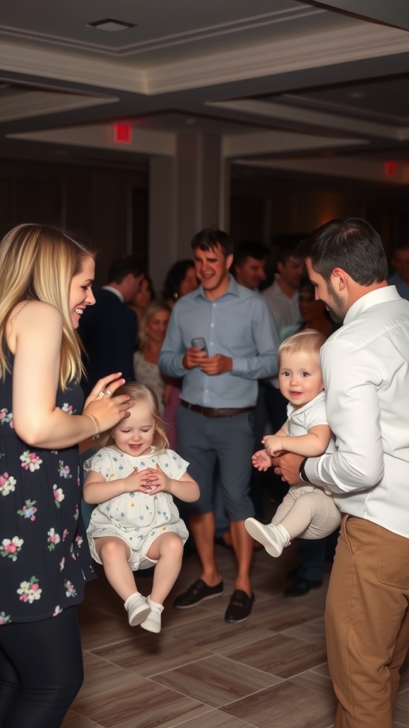 People enjoying a baby shower with children in their arms