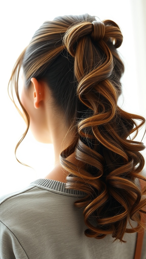A stylish casual ponytail with voluminous curls, showcasing a chic and relaxed hairstyle.