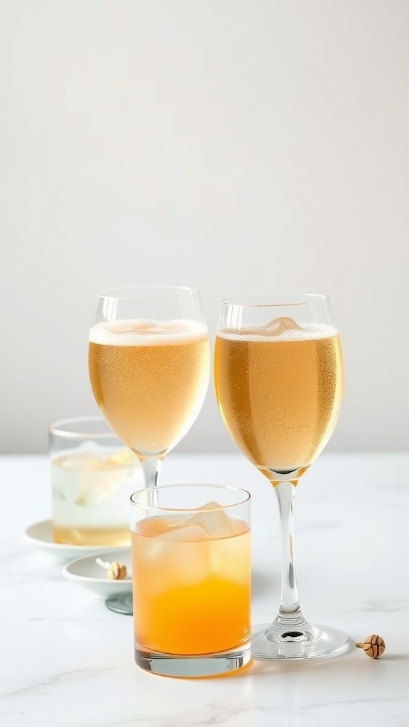 Various drinks for a baby shower toast, including sparkling beverages and colorful mocktails.