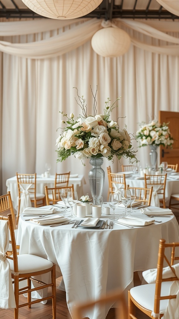 Elegant table setup with floral centerpieces for a boy baby shower