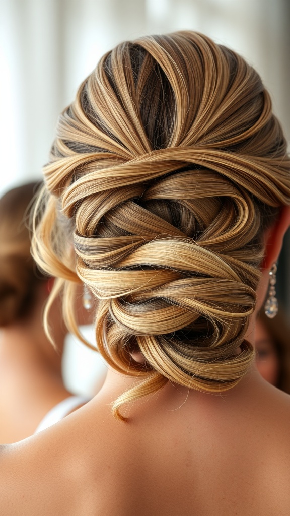 A stylish beach wave updo hairstyle with twisted blonde hair
