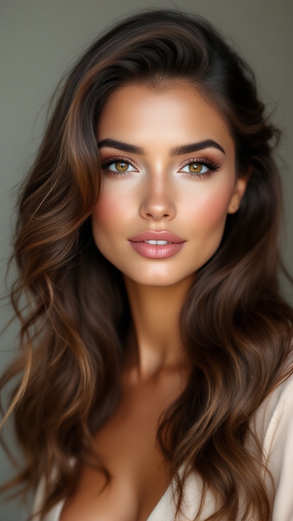 A woman with stylish side part half up half down hair, smiling with a natural look.