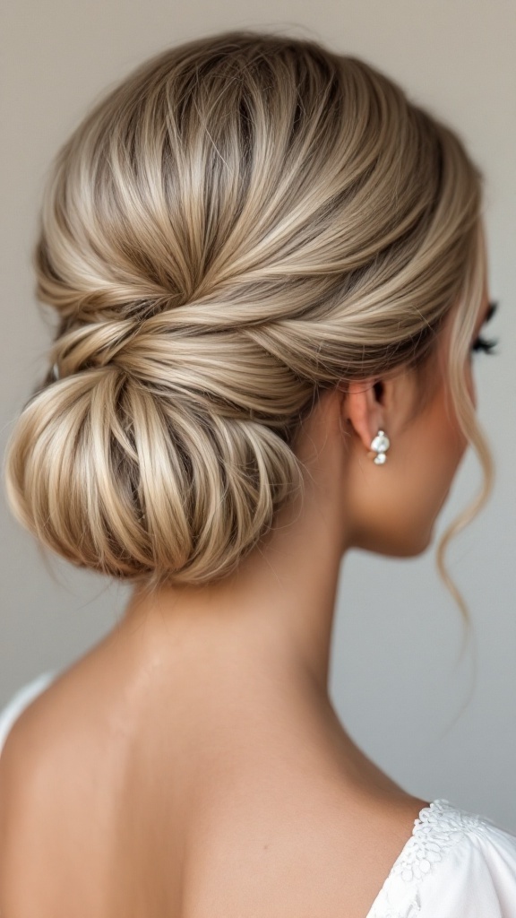 A chic tucked under bob hairstyle for bridesmaids with short hair.
