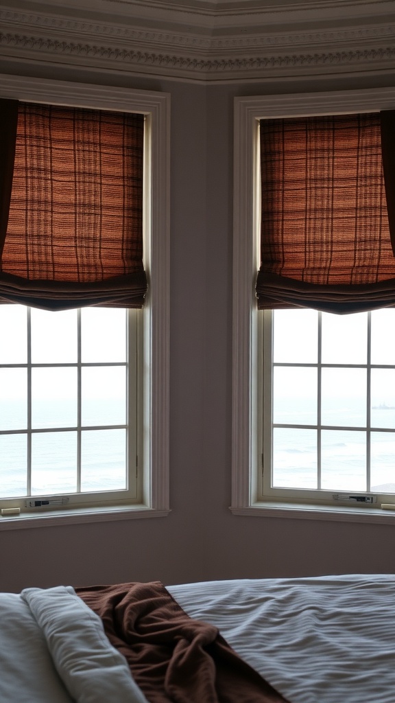 Chocolate-colored window treatments in a cozy bedroom