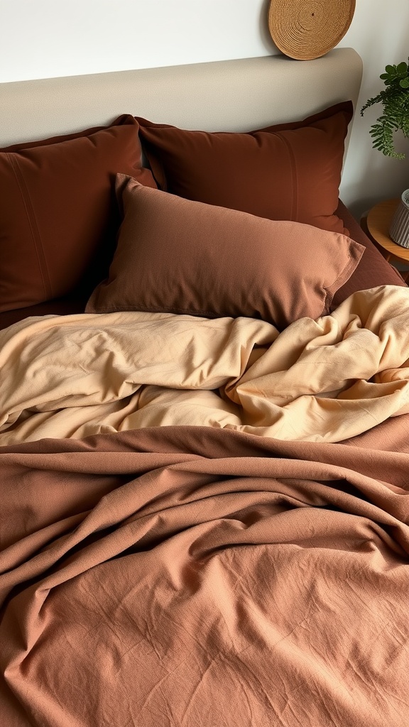 Cozy chocolate-themed bedding with warm tones and soft textures.